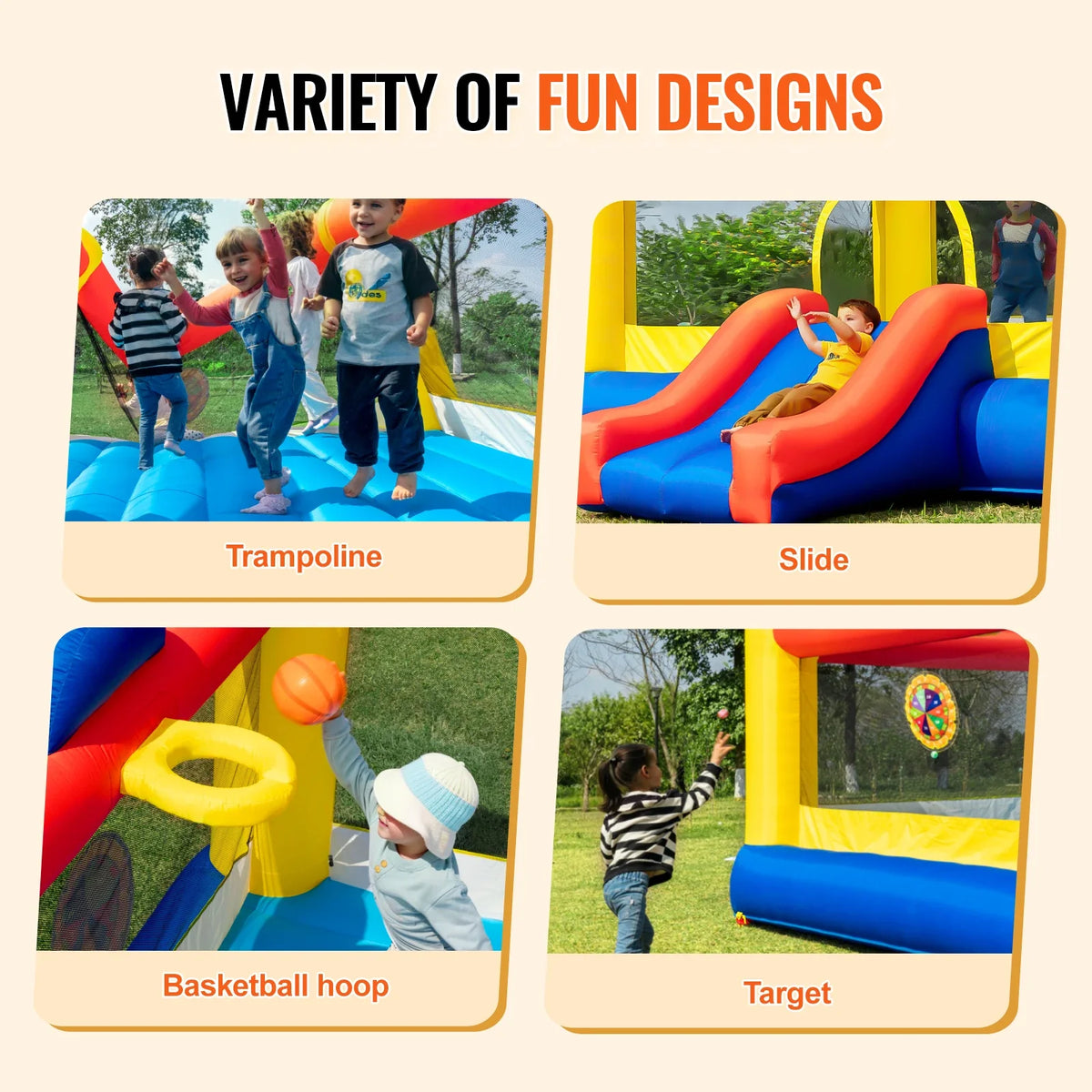 Inflatable Bounce House Outdoor High Quality Playhouse Trampoline Jumping Bouncer with Blower Slide and Storage Bag Castle