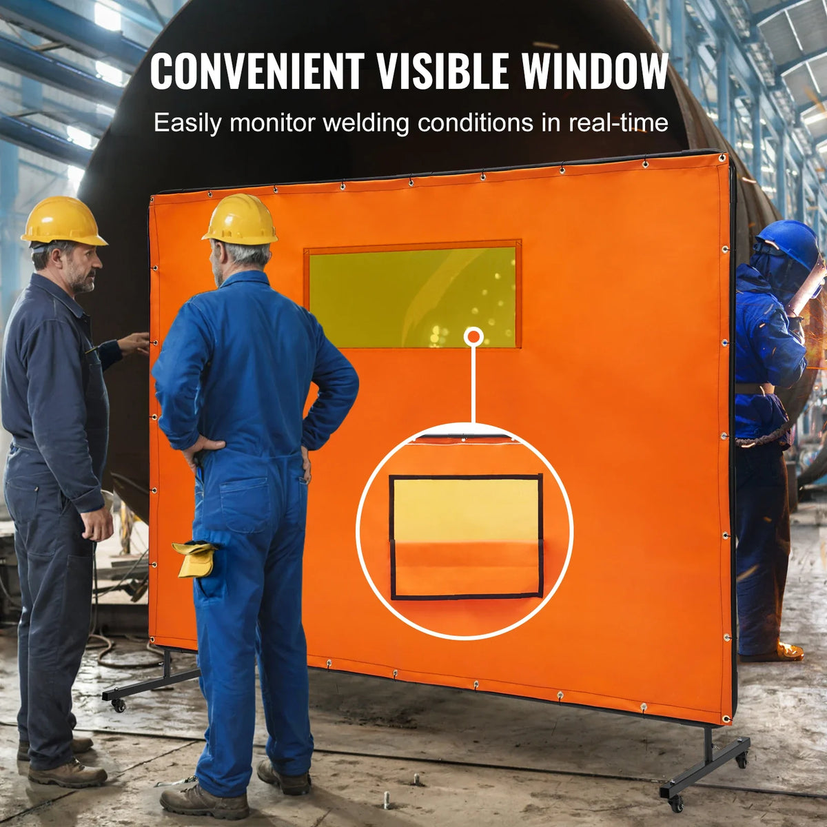 Welding Screen with Frame 6' x 8' Welding Curtain Screens Flame-Resistant Vinyl Welding Protection Screen 4 Swivel Wheels