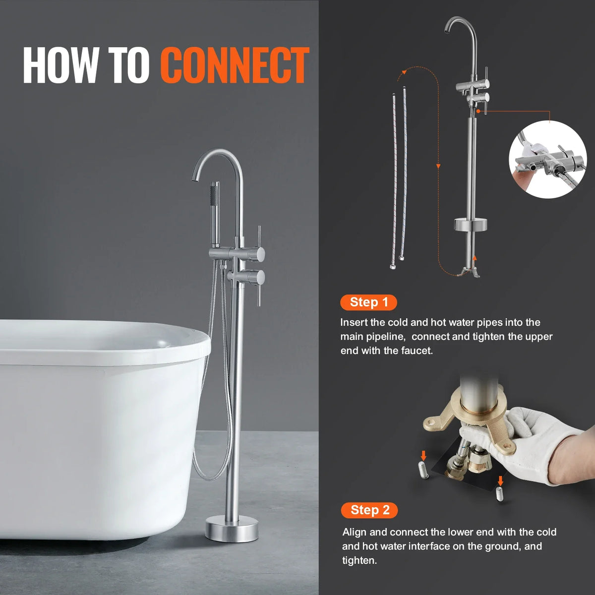 Freestanding Bathtub Faucet Floor Mount Shower Mixer Taps For Bathing Showering Pet Cleaning Drains Toilet Flushing