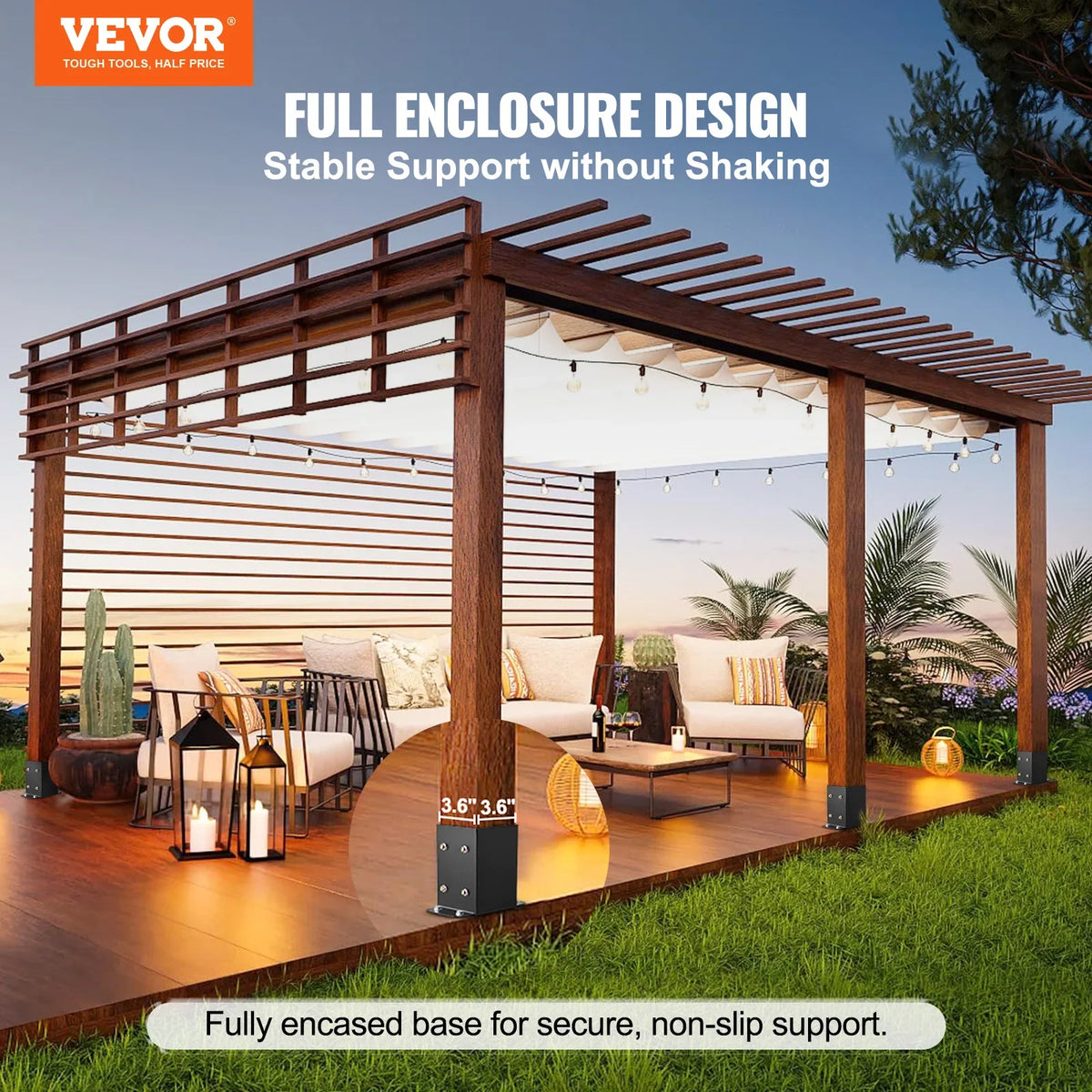 4x4/ 6x6 Post Base 2/ 4 Pcs Powder-Coated Post Anchor Matte Black Wood Post Brackets for Pavilion Deck Railing