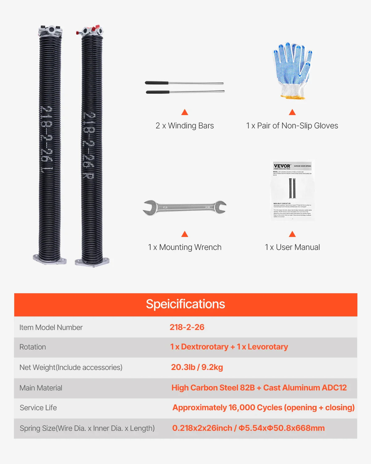 Garage Door Torsion Springs Pair 16000 Cycles Electrophoresis Black Coated for Replacement Garage Door Springs