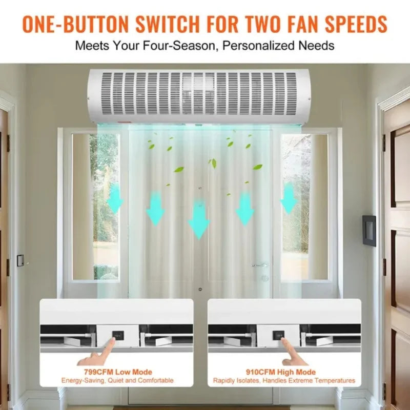 36" Commercial Indoor Air Curtain Super Power 2 Speeds 1200CFM, Wall Mounted Air Curtains for Doors, Indoor Over Door Fan