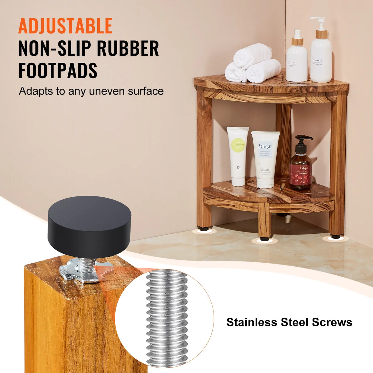 Corner Teak Shower Bench 100% Teak Wood Corner Shower Beach Mold resistant Shower Stool for Inside Outside Shower Bathroom