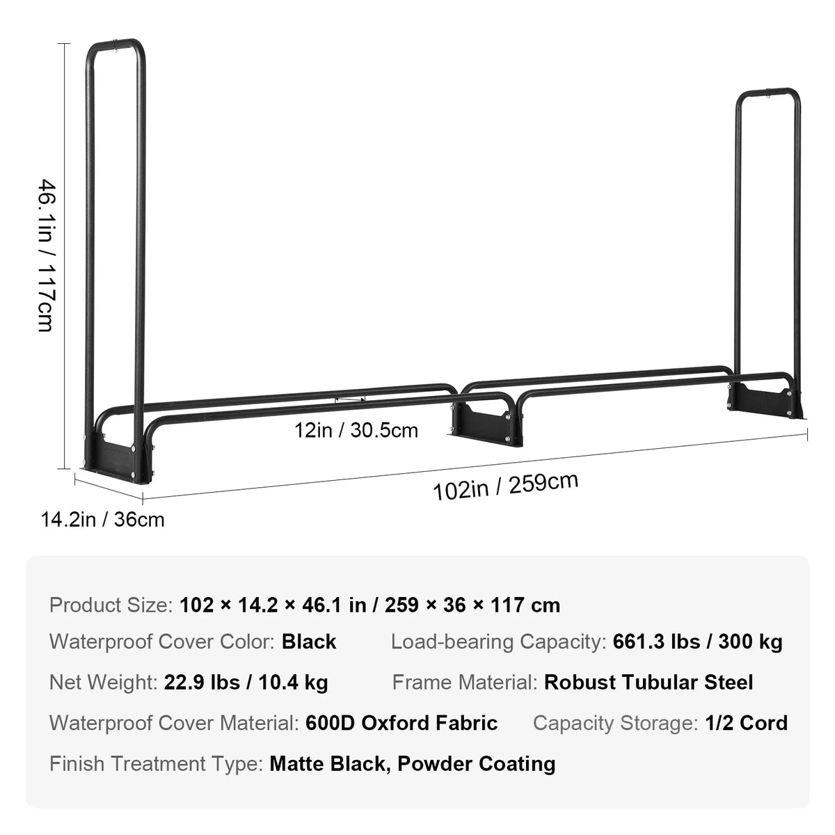 Outdoor Firewood Rack with Cover Heavy Duty Firewood Holder With Waterproof Cover for Fireplace Patio Log Storage Rack