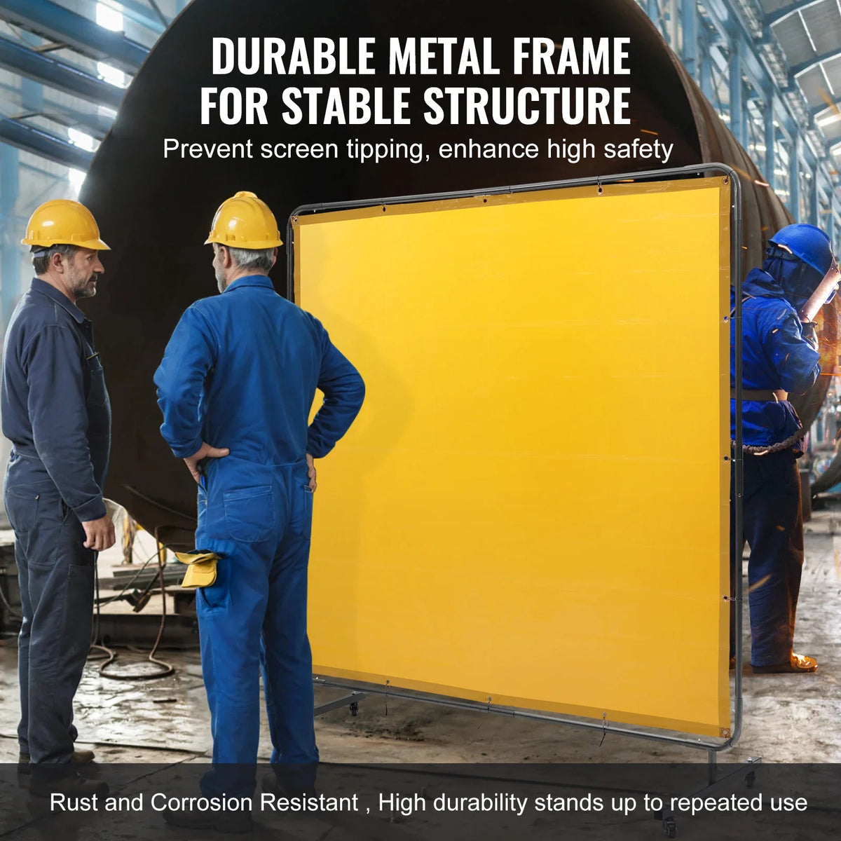 Welding Screen with Frame 6' x 6' Welding Curtain Screen Flame-Resistant Vinyl Welding Protection Screen on 4 Swivel Wheel