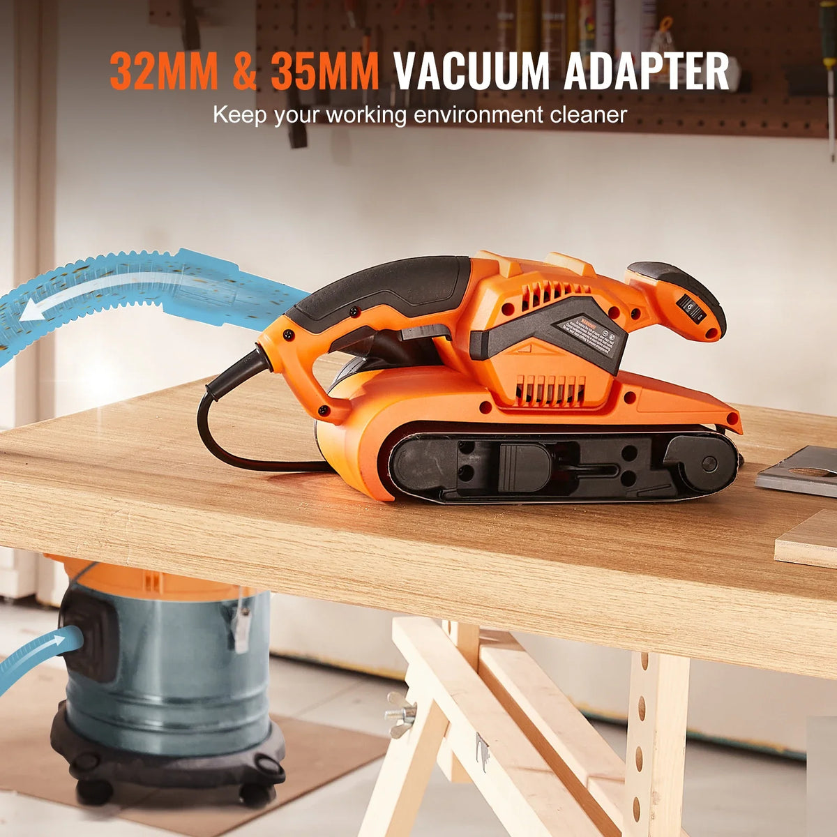 7AMP Belt Sander Woodworking Workshop Bench Sander Machine with 6 Speeds 152-320 m/min Powerful Sanding Machine Polisher