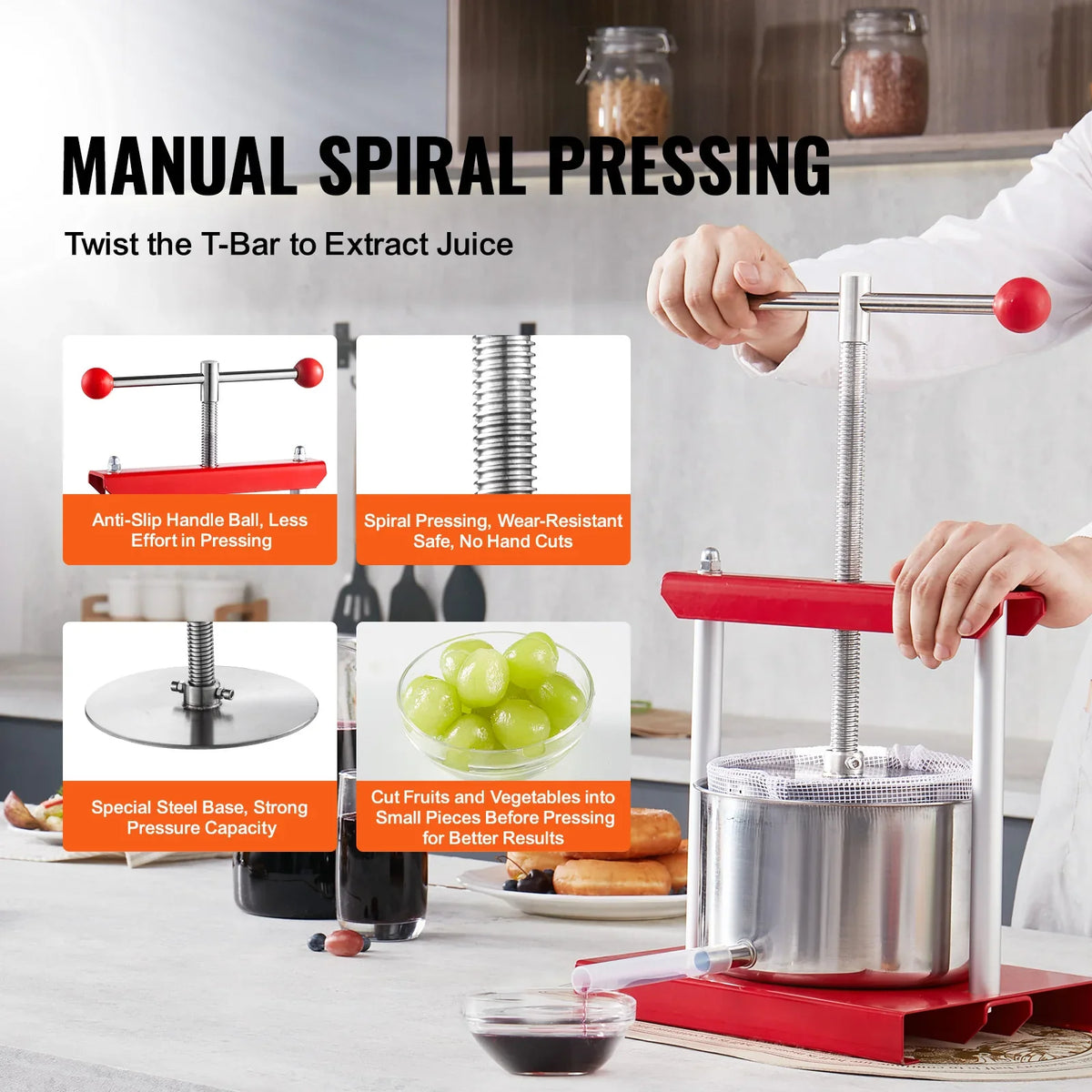 Fruit Wine Press 0.8 Gal/3L Heavy Manual Cider Apple Grape Tincture Vegetables Honey Olive Oil for Outdoor Kitchen Home
