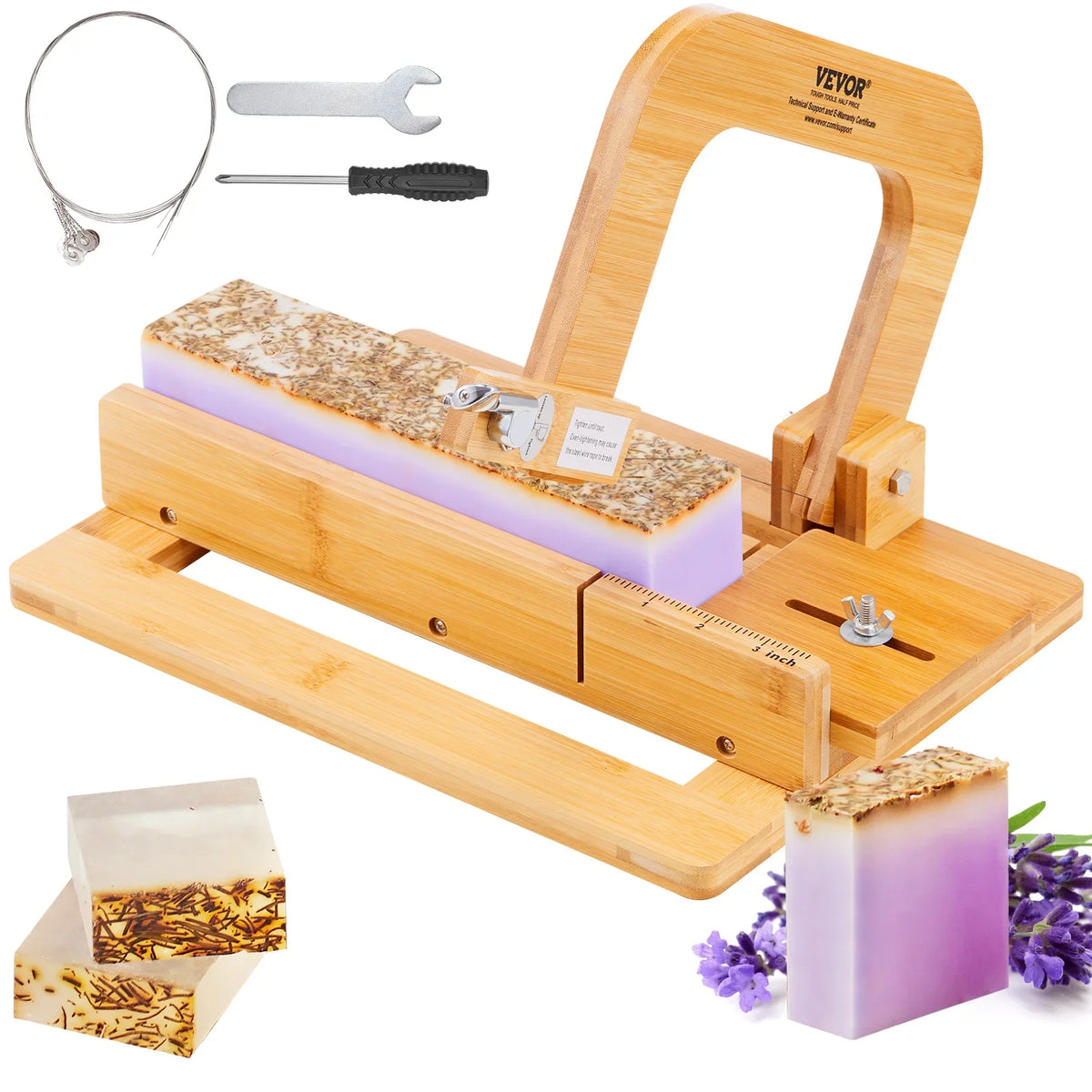 Soap Cutter 0-2 inch Adjustable Thickness Bamboo Soap Slicer With Adjustable Stainless Steel Wire Handmade Soap Cutter