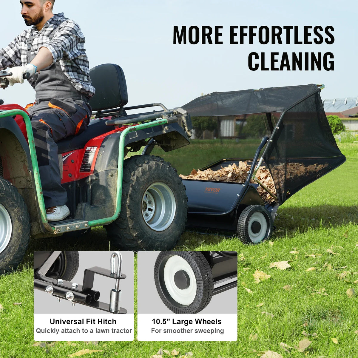 Tow Behind Lawn 21/26/44/50in Sweeper Large Capacity Heavy Duty Leaf & Grass Collector with Adjustable Sweeping for Pick