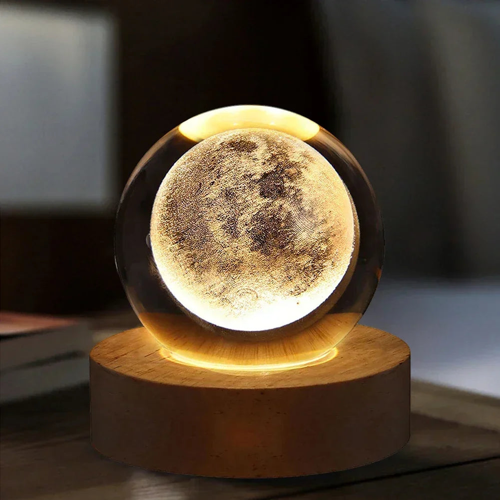 Hot USB Powered Galaxy Crystal Ball Lamp 3D Illuminated Moon Light For Home Bedroom Desk Tabletop Decoration Night Light
