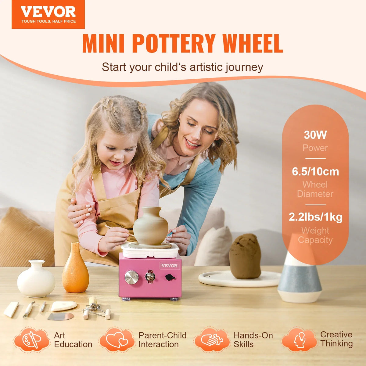 Mini Pottery Wheel 320RPM Adjustable Speed Electric Ceramic Wheel Machine for Art Craft Work Home DIY