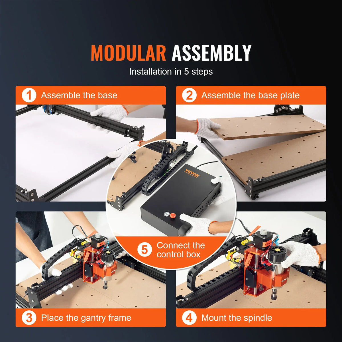 CNC Router Machine, 300W, 3 Axis GRBL Control Wood Engraving Carving Milling Machine Kit, 400 x 400 x 60 mm Working Area