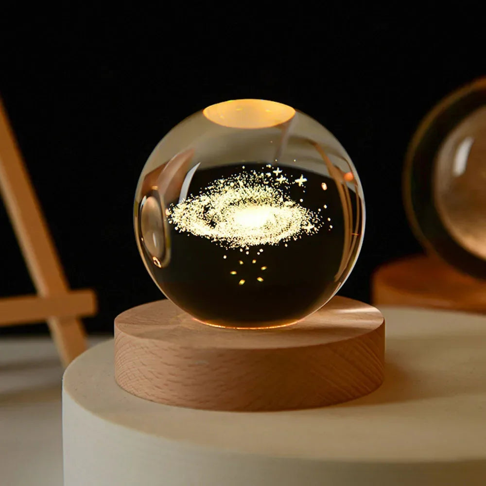 USB LED Galaxy Crystal Ball Lamp 3D Planet Moon Light Home Decor Night Light For Bedroom Desk Tabletop Decoration