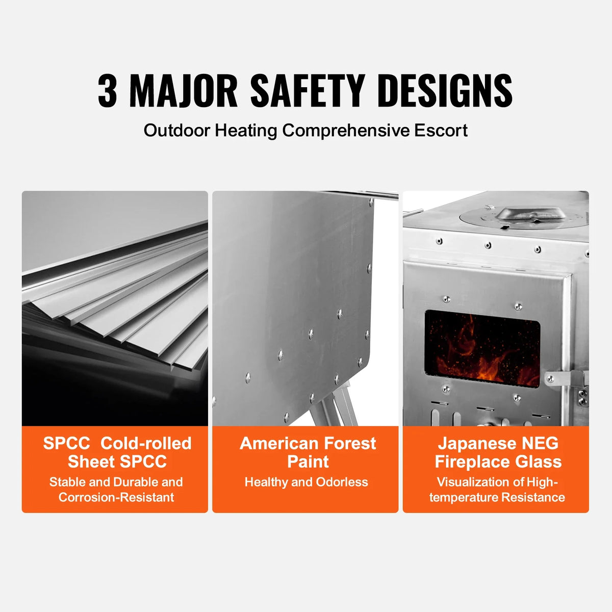 Wood Stove 86 inch Stainless Steel Camping Tent Stove Portable Wood Burning Stove with Chimney Pipes & Gloves with 8 Pipes