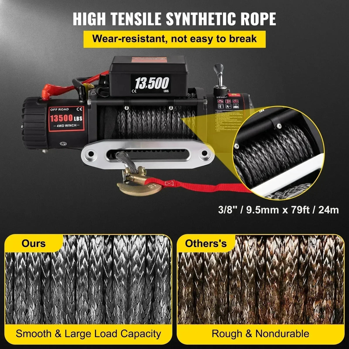 13500LBS Electric Truck Winch12v Electric Winch ATV Synthetic Rope with Remote Control for 4X4 Car Trailer ATV Truck