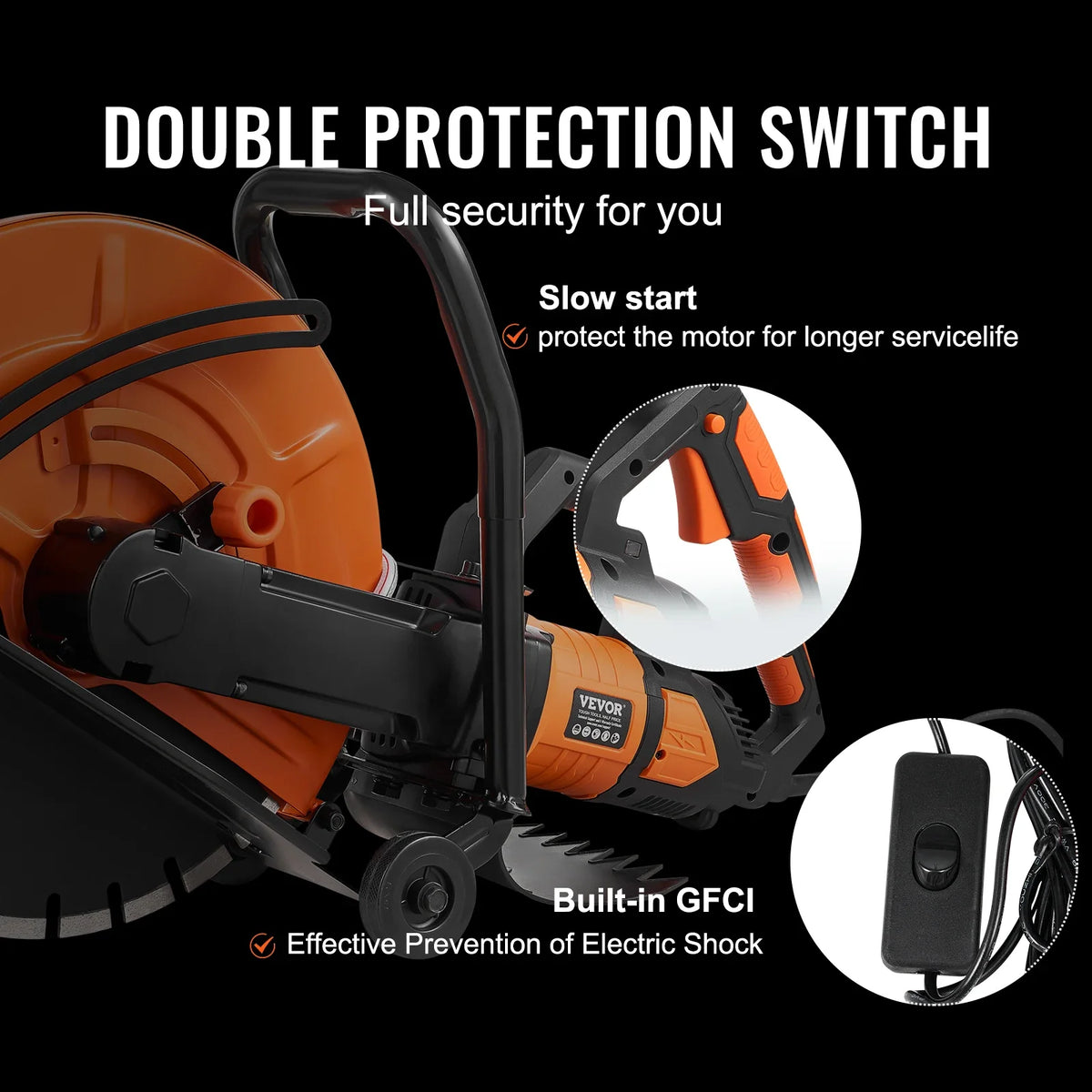 Electric Concrete Saw 16in 2800W Motor Circular Saw Cutter with Max. 6 in Adjustable Cutting Depth Wet Disk Saw Cutter
