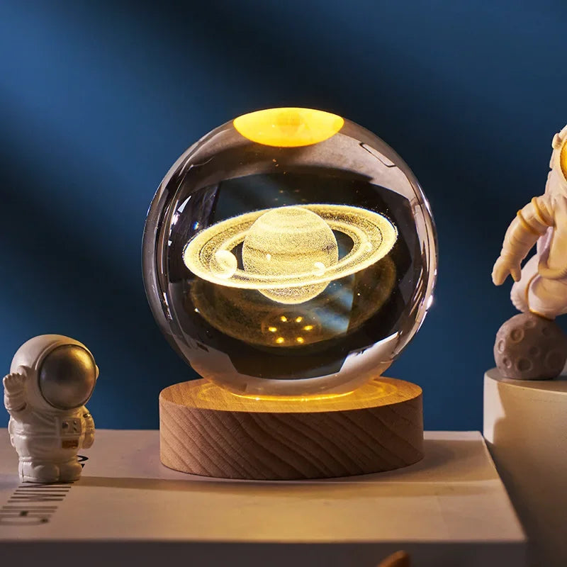 USB LED Galaxy Crystal Ball Lamp 3D Planet Moon Light Home Decor Night Light For Bedroom Desk Tabletop Decoration