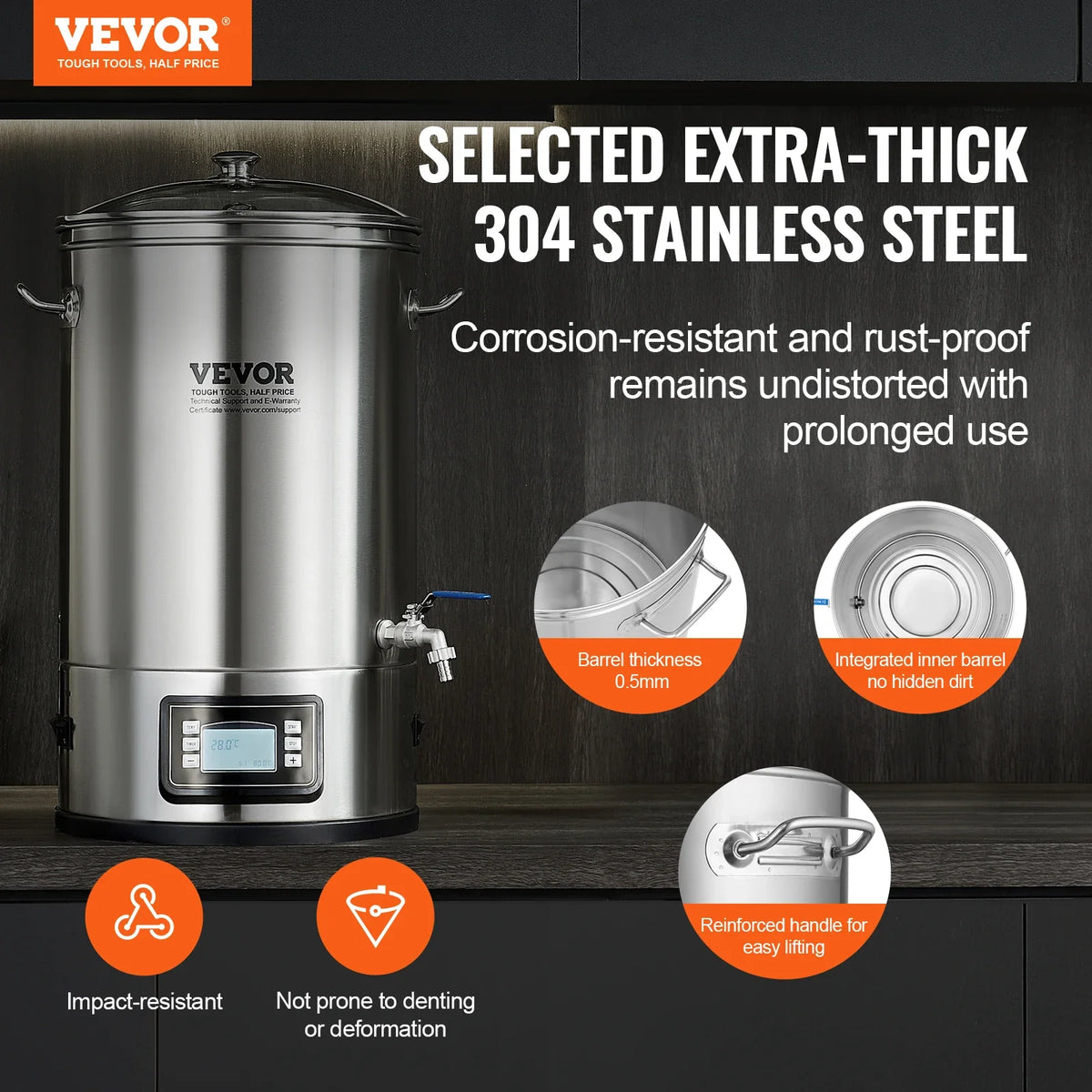 Electric Brewing System, 8GAL Brewing Stock Pot, All-in-One Home Beer Brewer, 304 Stainless Steel Brewing Supplies w/Panel