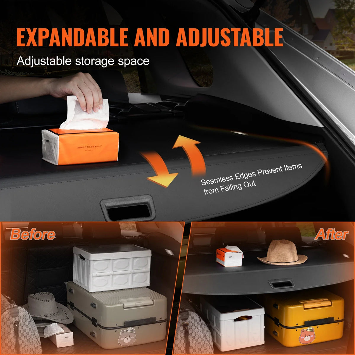 Retractable Cargo Cover Waterproof Trunk Cover Security Shield Shade for GMC Terrain + Chevrolet Equinox 2018-2024