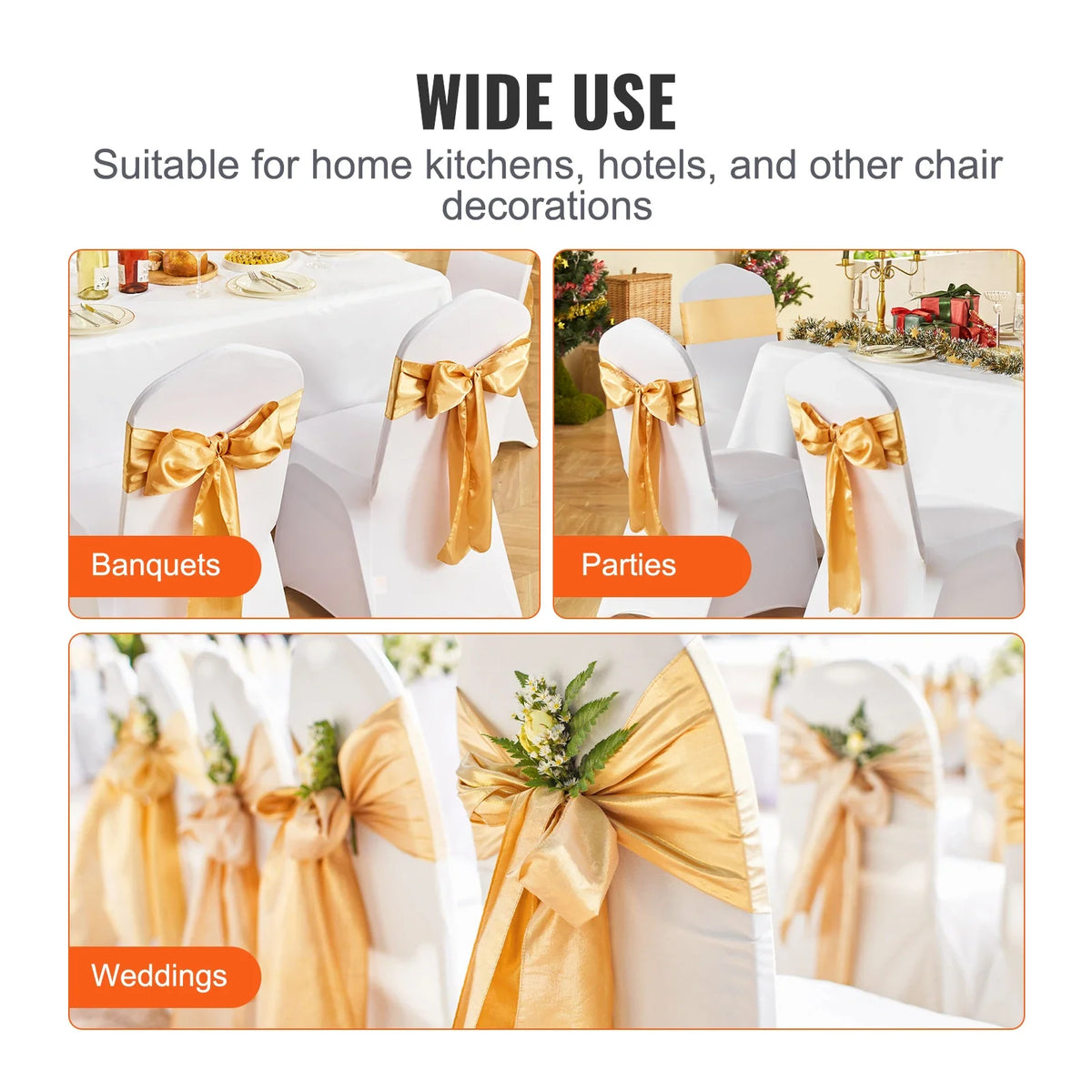 50/100pcs Stretch Spandex Chair Sashes Bows Stretch Chair Slipcover Sash Elastic Chair Bands for Wedding Holiday Decor