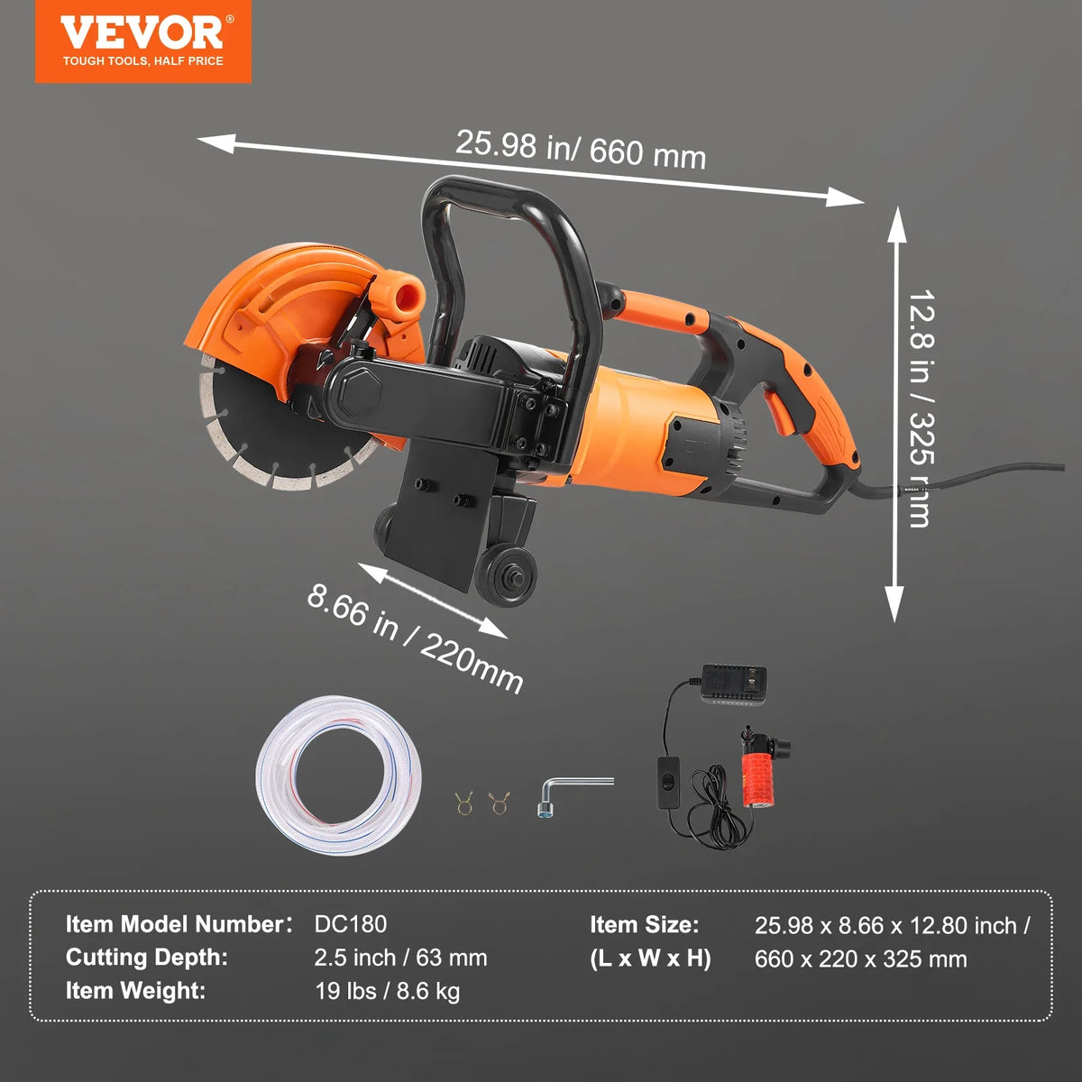 Electric Concrete Saw 9 in 1800W 15A Motor Circular Saw Cutter with 3.5 in Cutting Depth Wet/Dry Disk Saw Cutter for Stone