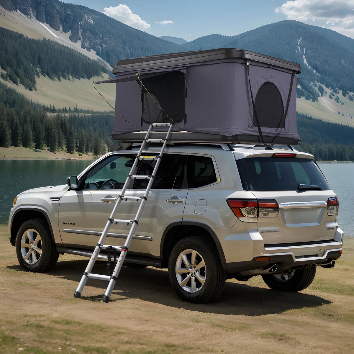Rooftop Tent Hard Shell, Hard Shell Roof Top Tent with Telescopic Ladder Thick Mattress,Waterproof Windproof for Jeep SUV