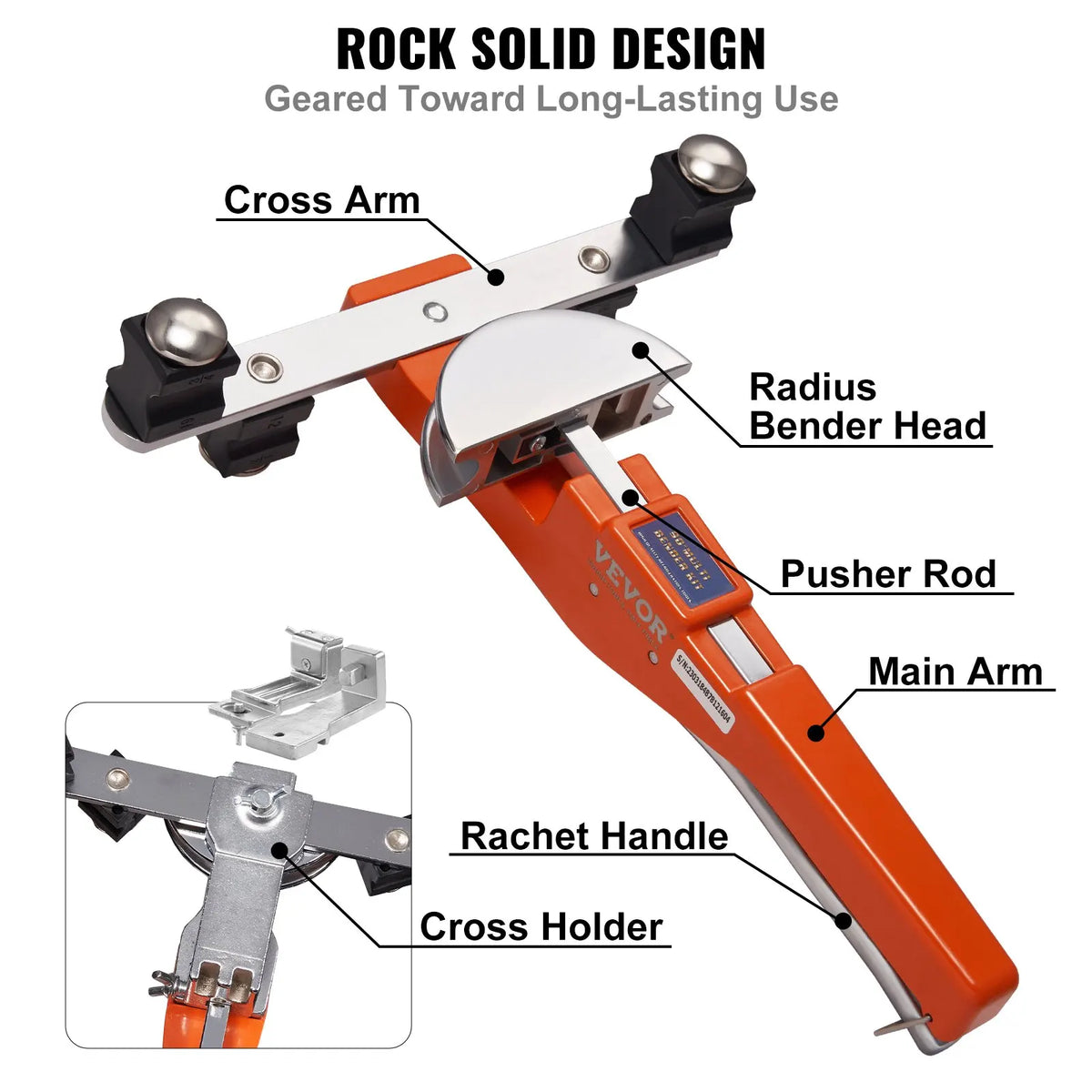 Pipe Tube Bender, 1/4"-7/8" O.D. Ratcheting Tubing Bender, 90° Forward/Reverse Pipes Bending Tools with 7 Dies