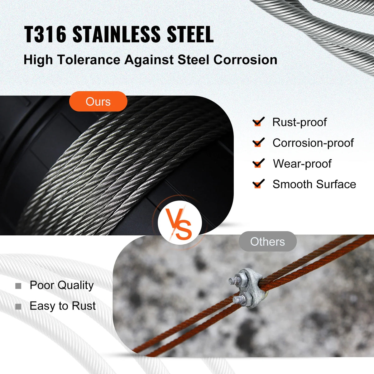 316 Stainless Steel Cable 1/8" Steel Cable Wire Rope 150/300M Cable Railing Transport Wire Rope Cable for Railing Decking
