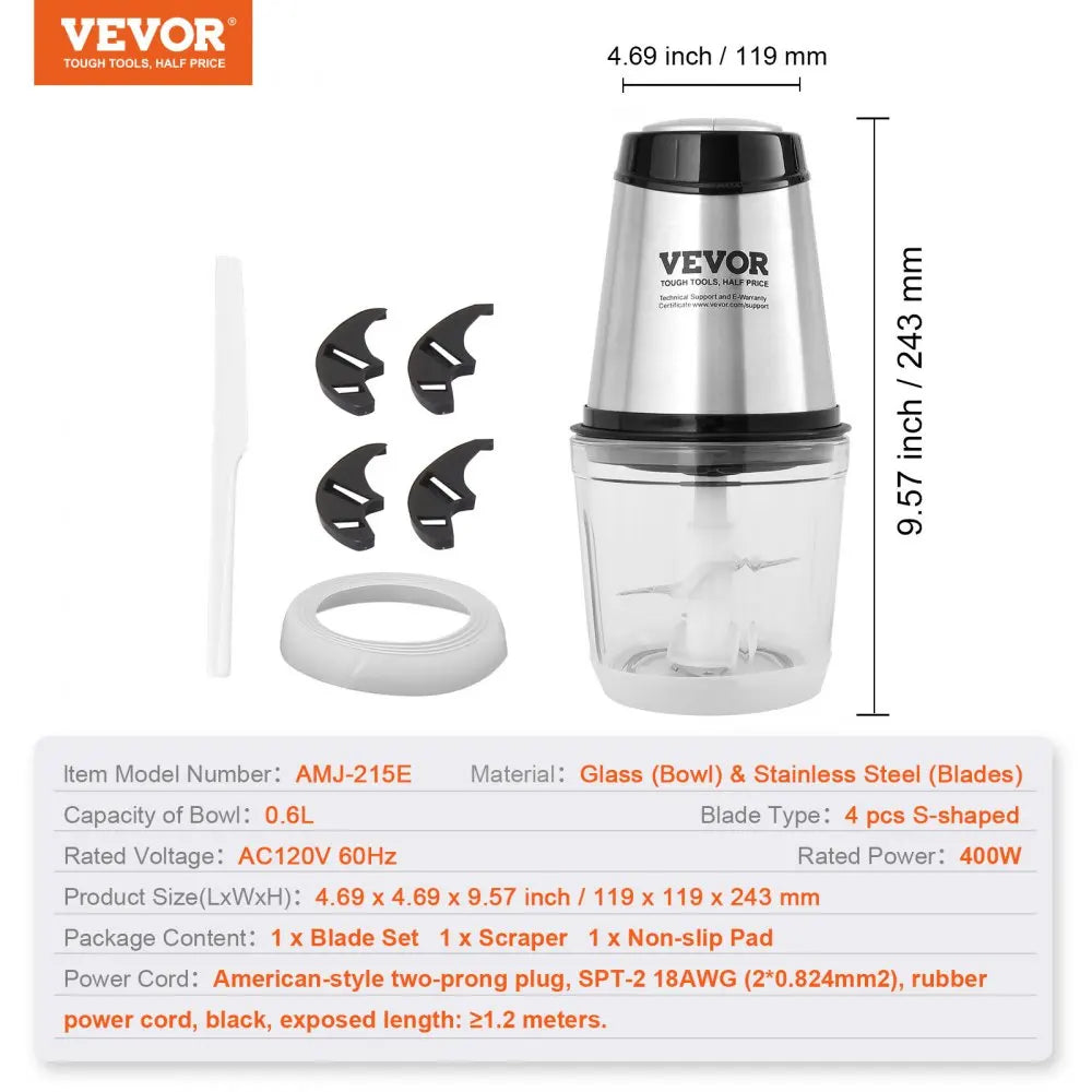 Food Processor,Electric Meat Grinder with 4 Blades,400W Electric Food Chopper,2 Speeds Food Grinder for Meat,Vegetables ﻿