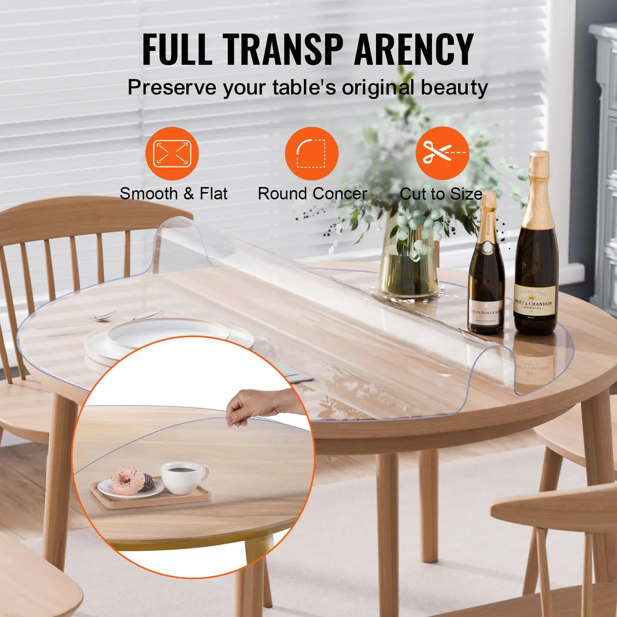 Plastic Table Cover 48 x 48 Inch Clear Table Protector, Round PVC Desk Mat Waterproof & Easy Cleaning Desk Pad Tablecloth