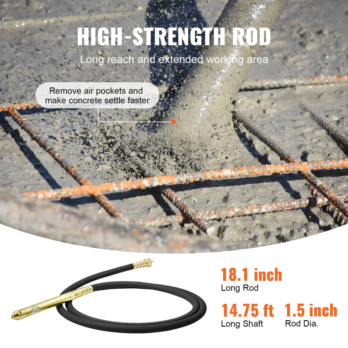 Electric Concrete Vibrator 1300W 16000 VPM 2HP Copper Motor Handheld Portable Pencil Remove Air Bubble and Level