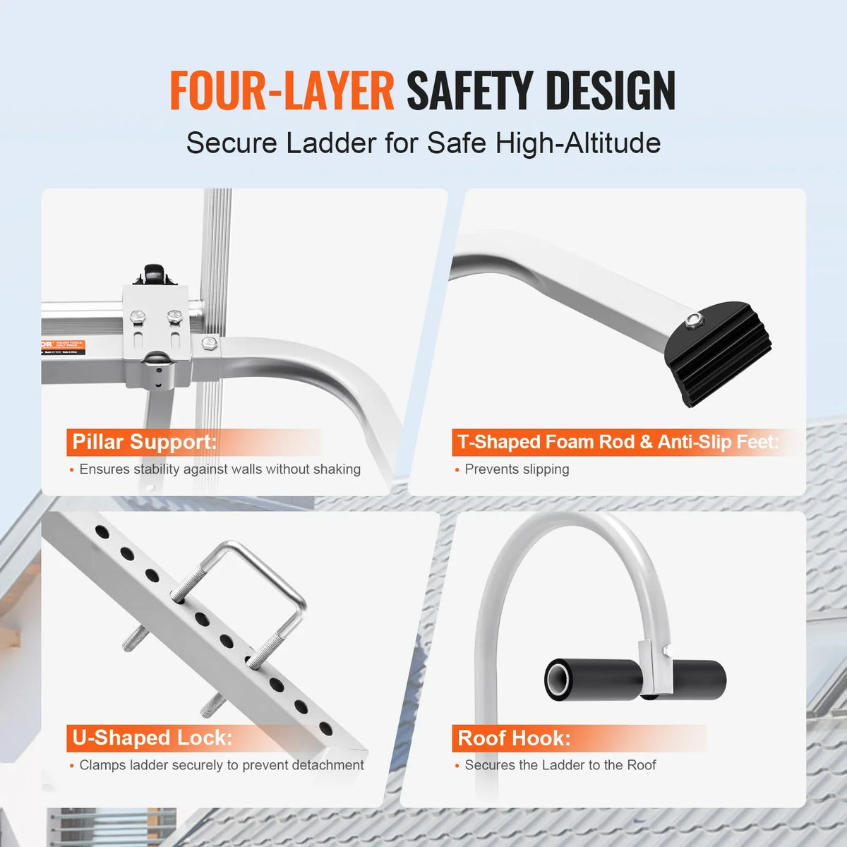Ladder Stabilizer 2 in 1 Extension Wall Ladder Standoff Hook Roof Ridge Ladder Accessories Both Horizontally Vertically