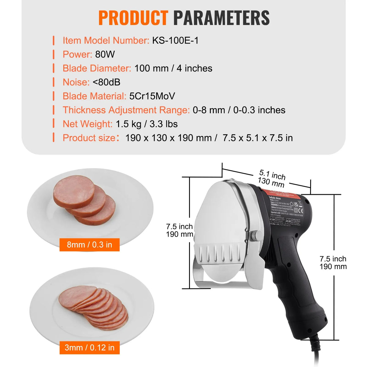80W  Wired Electric Shawarma Knife Turkish Doner Kebab Meat Gyro Cutter with 2 Blades Commercial Barbecue Knife