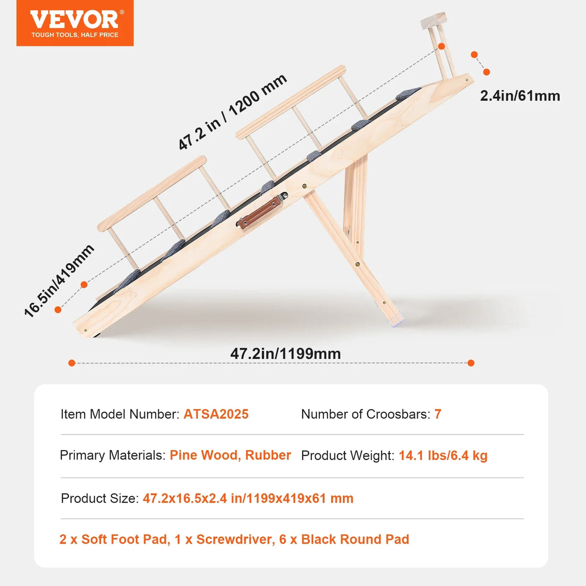 Dog Ramp Folding Ladder Anti-slip High Adjustable Wooden Pet Ramp Removable for Small Old Dog Climbing Stairs Sofa Car Bed