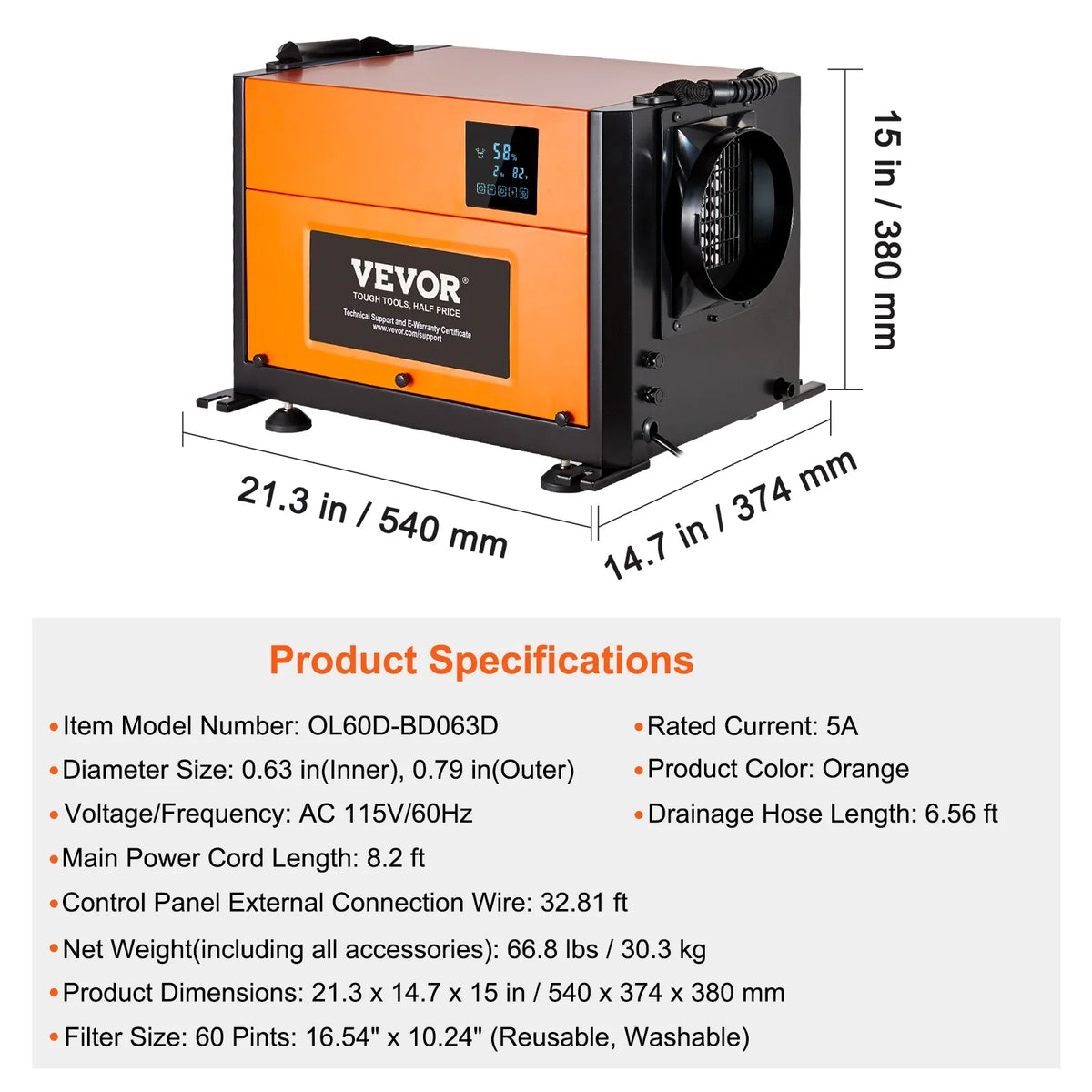 Commercial Dehumidifier with Drain Hose for Crawl Spaces Basements Warehouse & Job Sites Large Capacity Dehumidifier