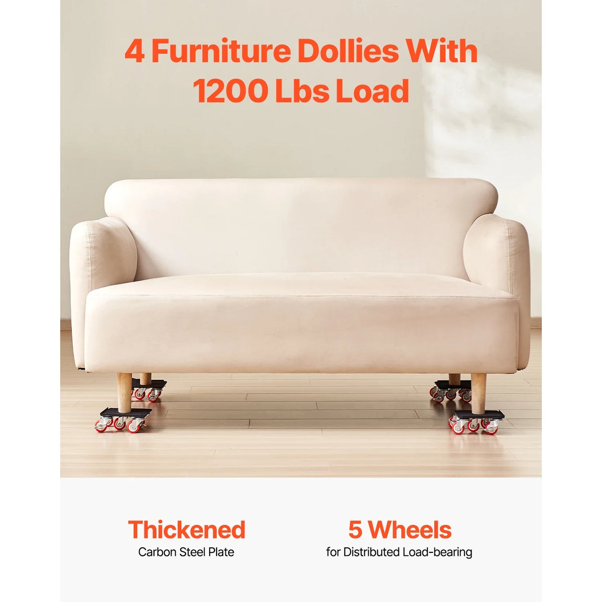 4PCS Furniture Dolly 1200Lbs/3474Lbs Fridge Movers with 5 360° Rotation Wheels & Lift Slider Tool Set for Appliances Sofa