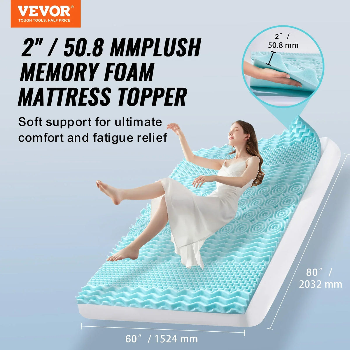 Mattress Topper Queen Size 2" / 3" Thickness Soft Memory Foam Mattress Pad, Cooling Gel Infusion Comfy Support for Any Bed