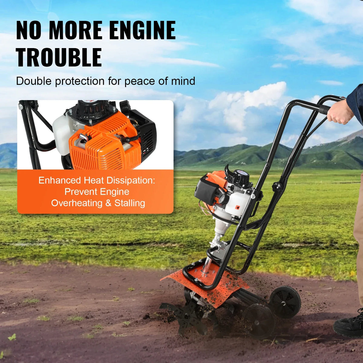 Tiller Cultivator 31/43/212CC Garden Cultivator Tiller with 4 Steel Adjustable Front Tines for Lawn Garden and Field