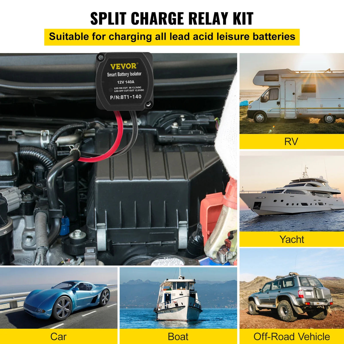 6m 12V Auto Split Charge Relay System with 140AMP VSR Fits RVs  Marine Crafts Cars Trucks Caravans Campers Yachts ATVs