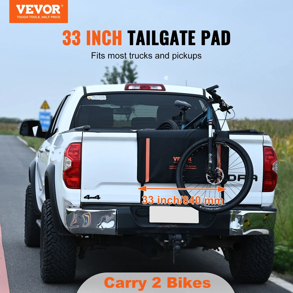 Tailgate Bike Pad 33/54/62" Truck Tailgate Pad Carry 2 Mountain Bikes Tailgate Protection Pad for Small-Size Pickup Trucks