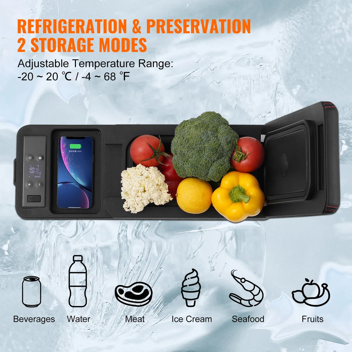 12V Car Armrest Refrigerator Fridge, 8 L Single Zone Freezer, 12/24V DC and 100-240V AC Compressor Cooler for Outdoor