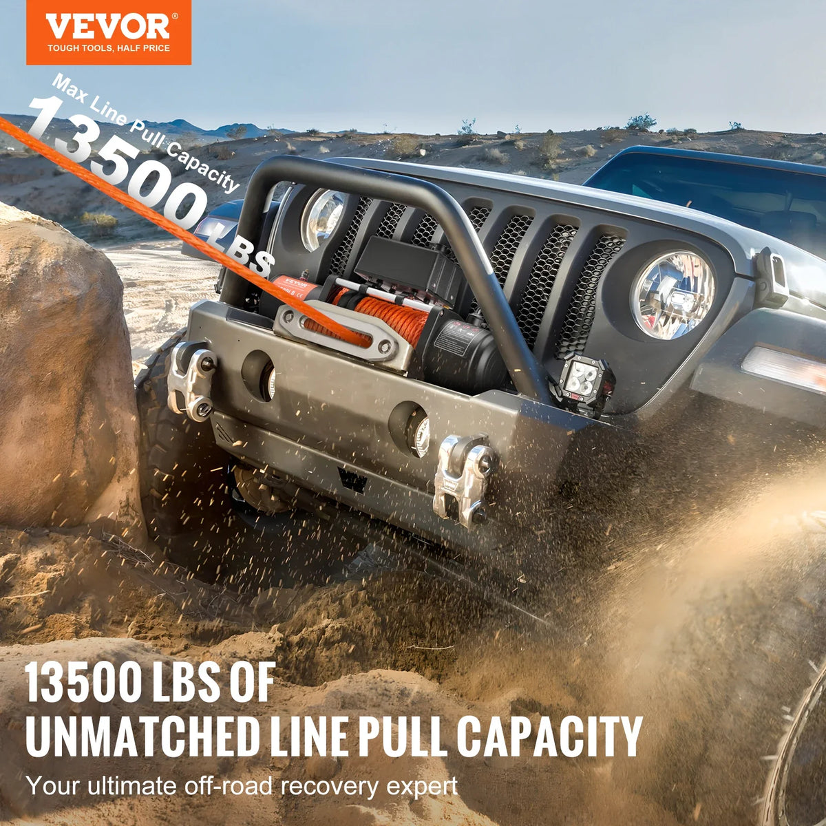 Electric Winch 13500lbs with 3/8in 80ft Synthetic Rope Wireless Truck Winch IP55 Waterproof for Towing Off-Road SUV Jeep