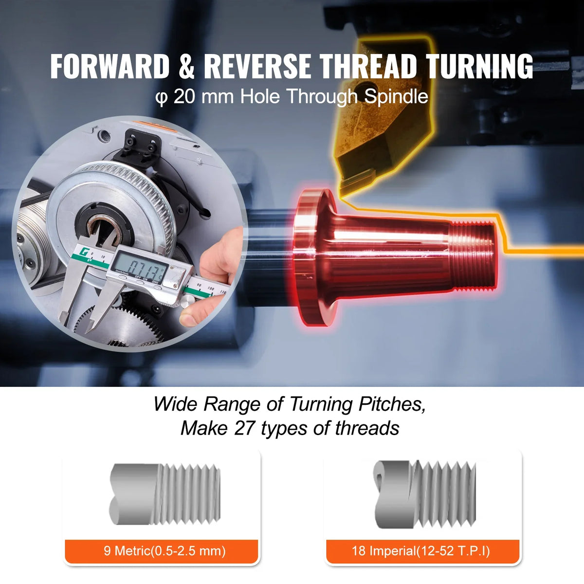 Metal Lathe Machine 7'' x 13.78'' 0-2200 RPM Continuously Variable Speed 500W with Tool Box for Processing Precision Parts