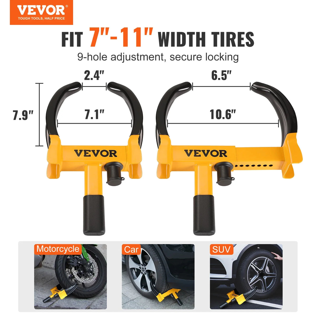 Wheel Lock 2 Packs Universal Wheel Clamp Lock Adjustable Anti Theft Trailer Lock Wheel Clamp Steel Tire Lock for ATV SUV