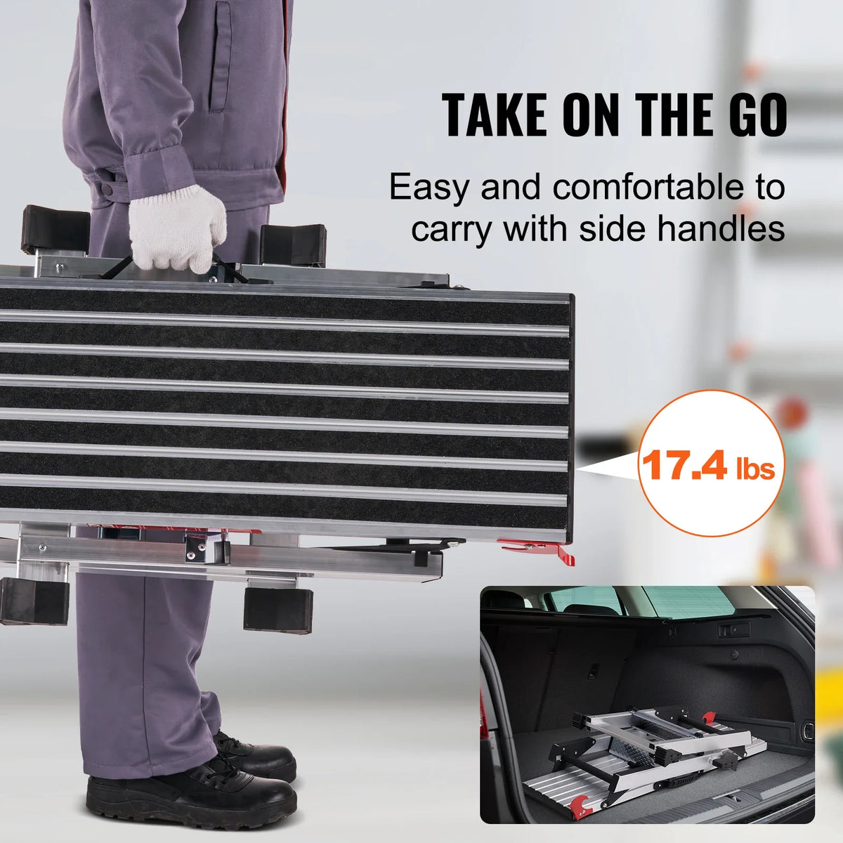 Folding Work Platform 660 lbs Load Capacity Aluminum Drywall Stool Ladder Bench w/ Non-Slip Feet for Washing Vehicles