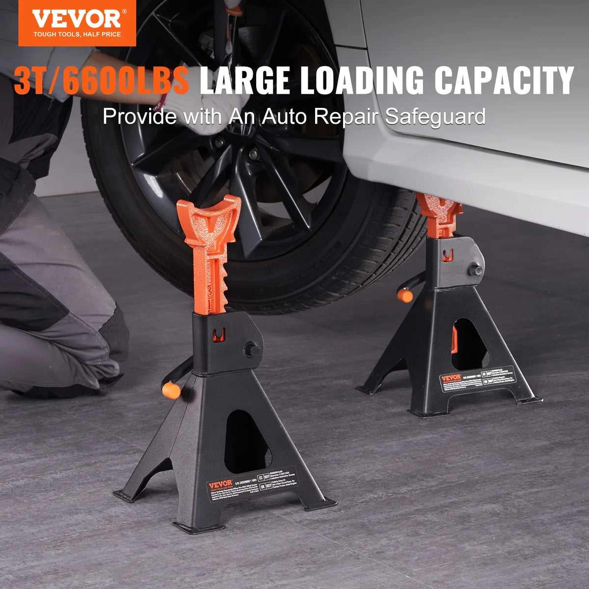 3 Ton (6,000 lbs) Capacity Car Jack Stands, 10.8-16.3 inch Adjustable Height, for lifting SUV, Pickup Truck, Car , 1 Pair