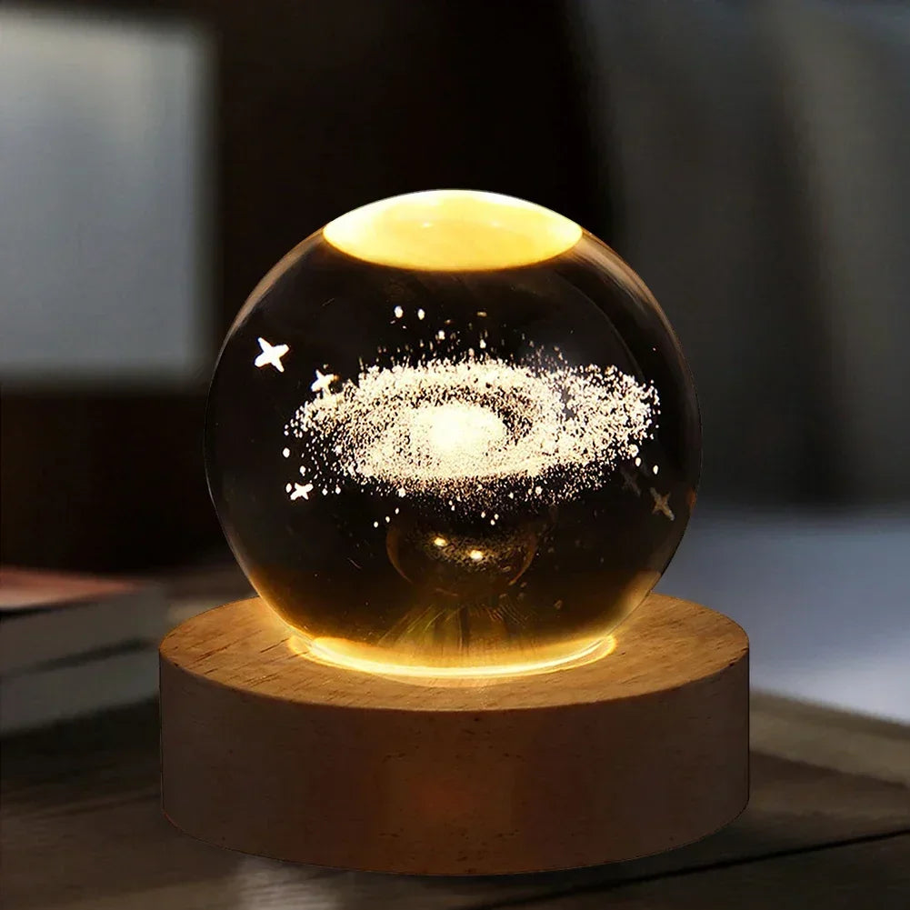 Hot USB Powered Galaxy Crystal Ball Lamp 3D Illuminated Moon Light For Home Bedroom Desk Tabletop Decoration Night Light