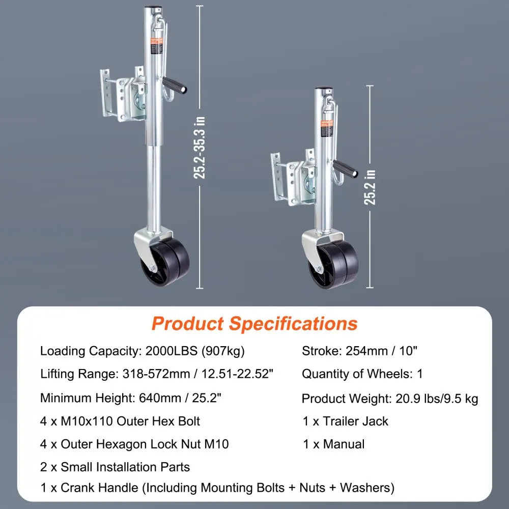 Boat Trailer Jack, Bolt-on Trailer Tongue Jack Weight Capacity 1500/2000 lbs,w/ PP Wheel & Handle for lifting Trailer
