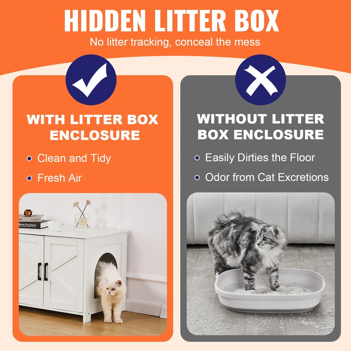 Cat Litter Box Enclosure for 2 Cats Litter Box Furniture Hidden Wooden Cat Box Cabinet Fit Most of Litter Box White 19.4kg