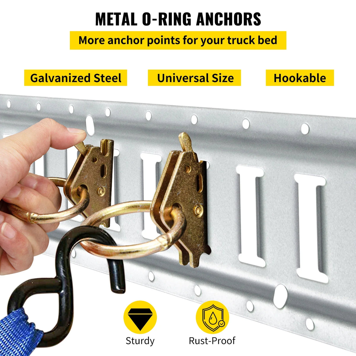 E Track Tie-Down Rail Kit, 34PCS 5FT E-Tracks Set Includes 8 Steel Rails & 2 Single Slot & 8 O Rings & 8 Tie-Offs & 8 Caps
